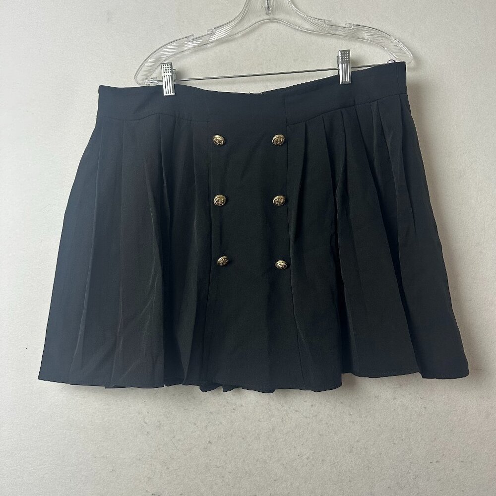 River Island skirt sz 14‎ black pleated mini gold buttons school girl goth punk
